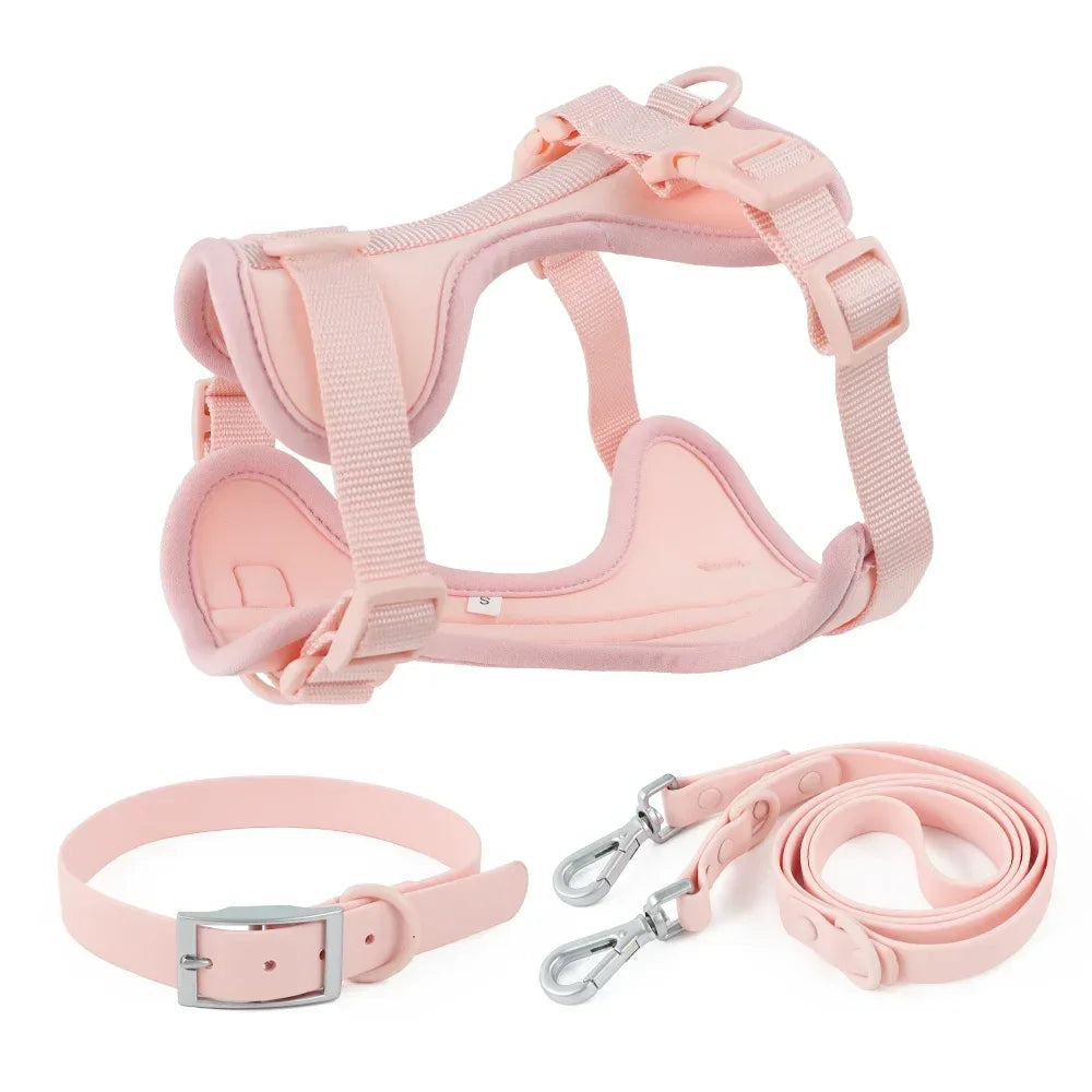 Hondenriem en Tuig Set Licht Roze Dubbele Pvc Leiband - Ruffy