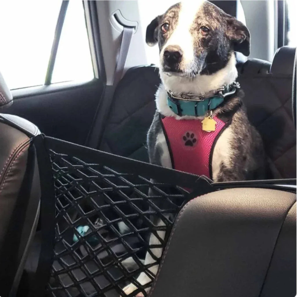 Dubbellaags Auto Barrièrenet voor Honden met Opbergvak Veiligheid en Universele Pasvorm - Ruffy