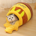 Kattengrot Halfgesloten Design Pluche Comfort Verwijderbare Kussenmat Stijlvol Geel - Ruffy