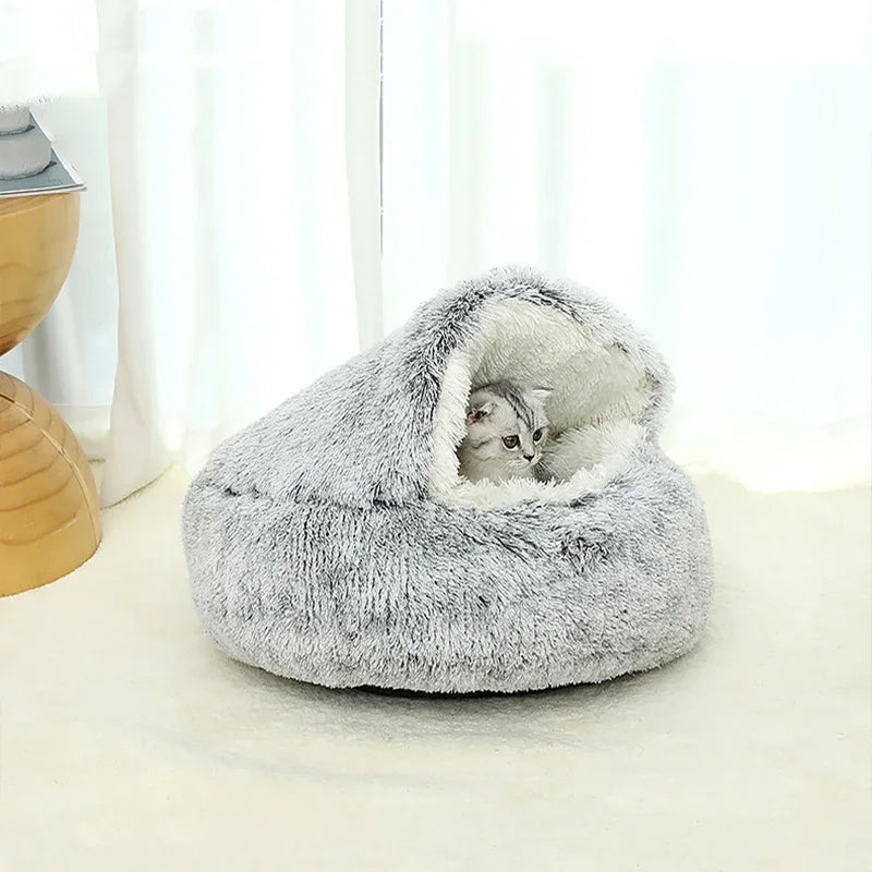Pluche Kattenbed met Kap Privacy Comfort Stijlvol Design Machinewasbaar Beschikbaar in S M L - Ruffy
