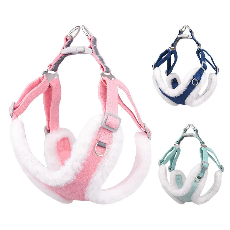 Warm Hondentuigharnas met Bijpassende Riem Zachte Ademende Stoffen Beschikbaar in XXS-L Roze Marineblauw Lichtgroen - Ruffy