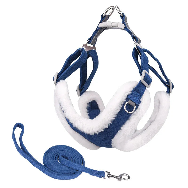 Warm Hondentuigharnas met Bijpassende Riem Zachte Ademende Stoffen Beschikbaar in XXS-L Roze Marineblauw Lichtgroen - Ruffy