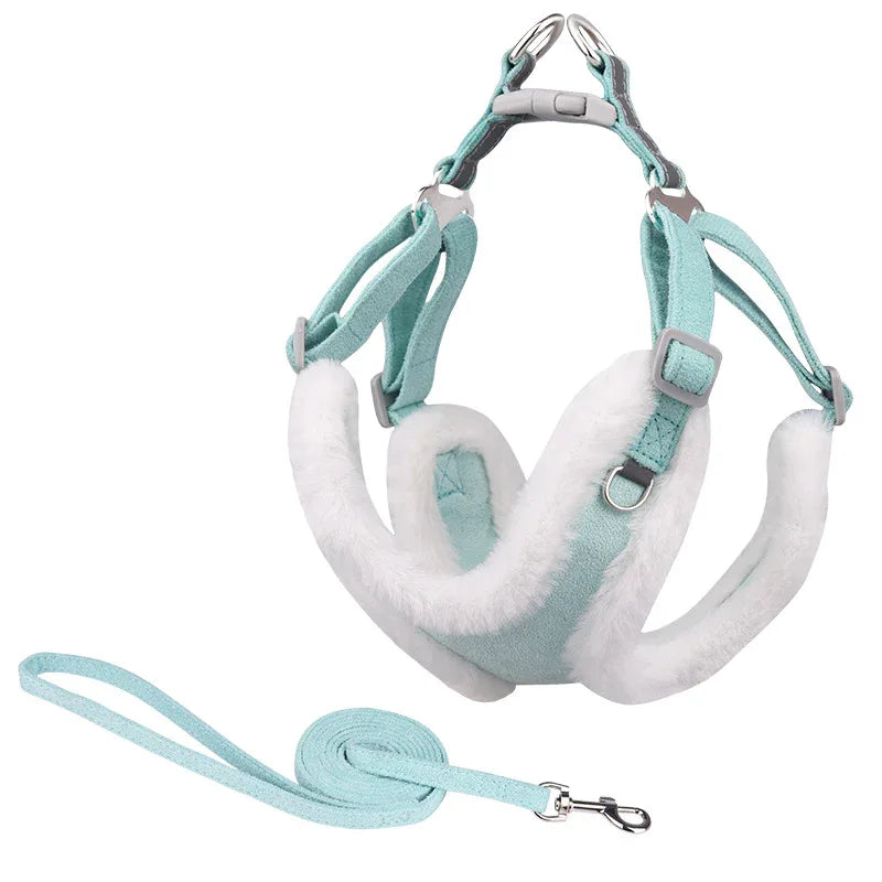 Warm Hondentuigharnas met Bijpassende Riem Zachte Ademende Stoffen Beschikbaar in XXS-L Roze Marineblauw Lichtgroen - Ruffy