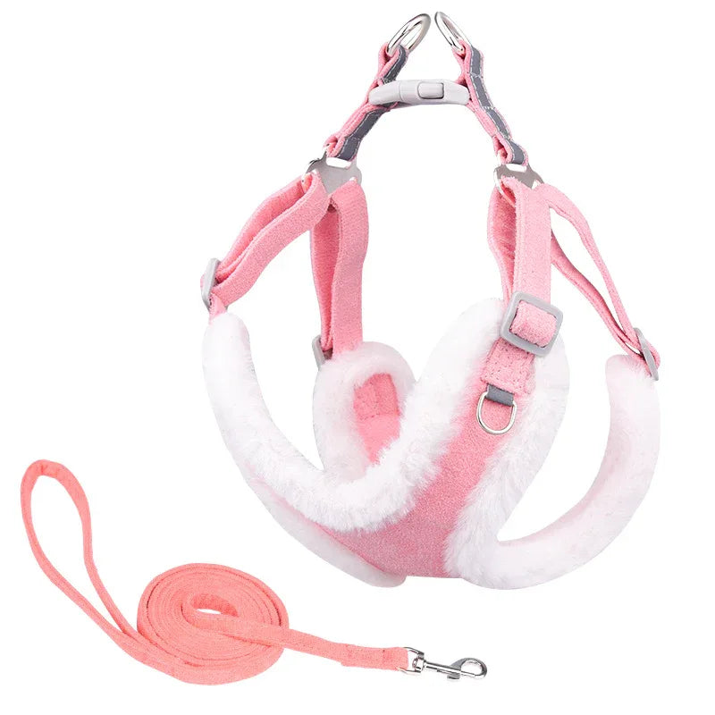 Warm Hondentuigharnas met Bijpassende Riem Zachte Ademende Stoffen Beschikbaar in XXS-L Roze Marineblauw Lichtgroen - Ruffy