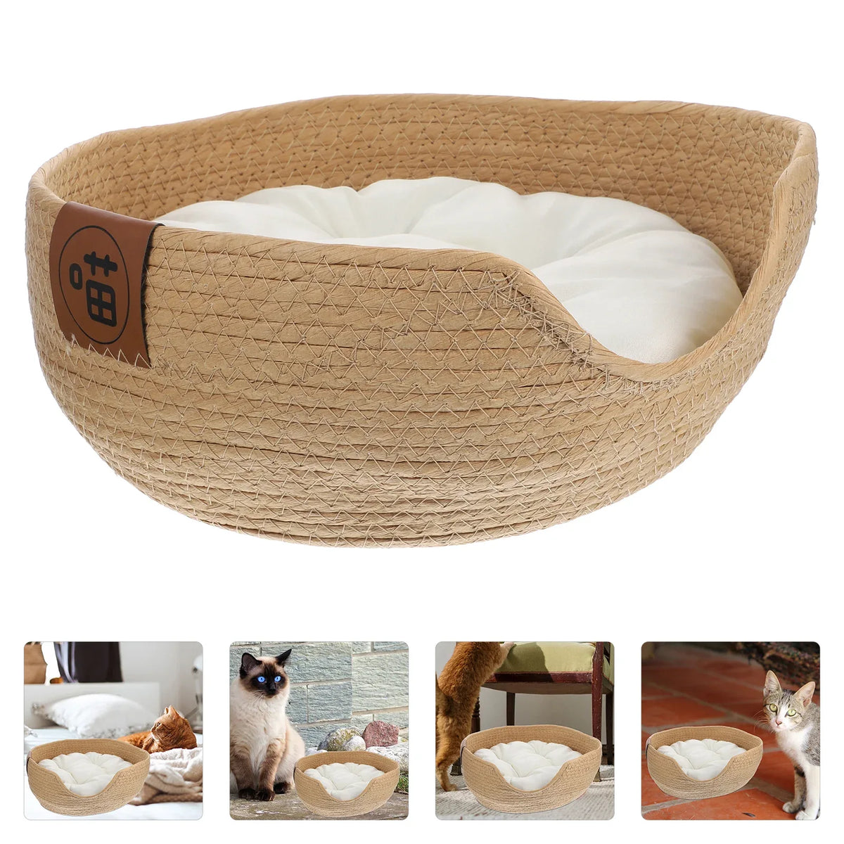 Ademend rieten koelbed voor katten en kleine honden Nest Ontwerp Duurzaam en milieuvriendelijk 34x34cm - Ruffy