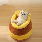 Kattengrot Halfgesloten Design Pluche Comfort Verwijderbare Kussenmat Stijlvol Geel - Ruffy