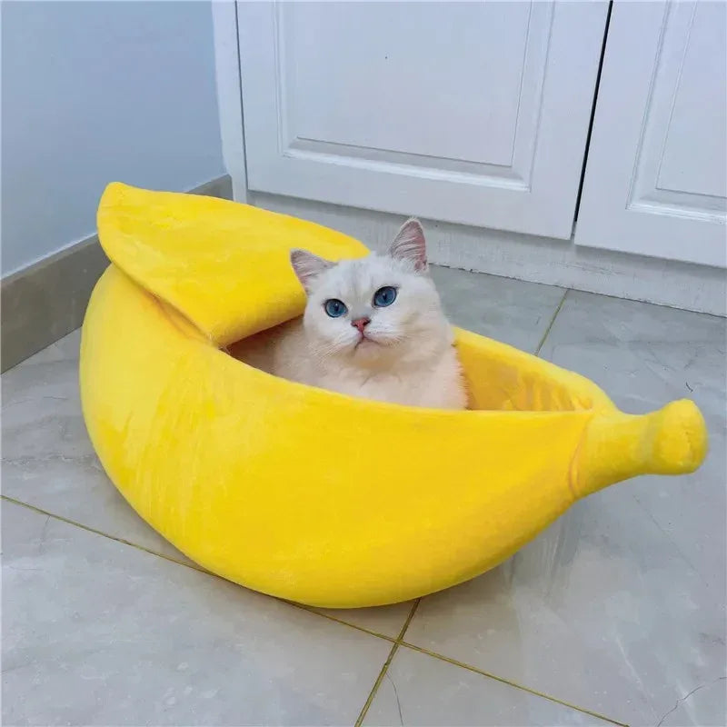 Banaanvormig Kattenbed Omsloten Ontwerp Met Wasbare Hoes Warm en Duurzaam - Ruffy